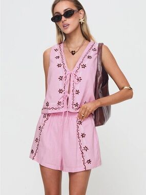 Princess Polly Bellamore Set Pink Tie-Front Top & Short Set - SIZE 0